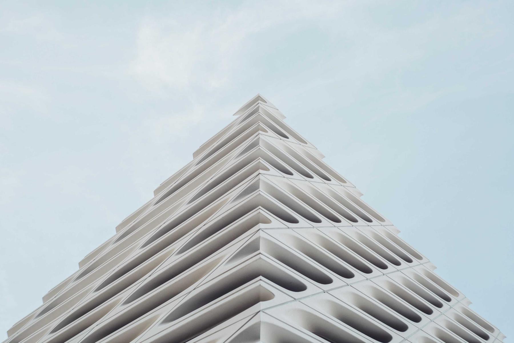 The stepped corner of a white building