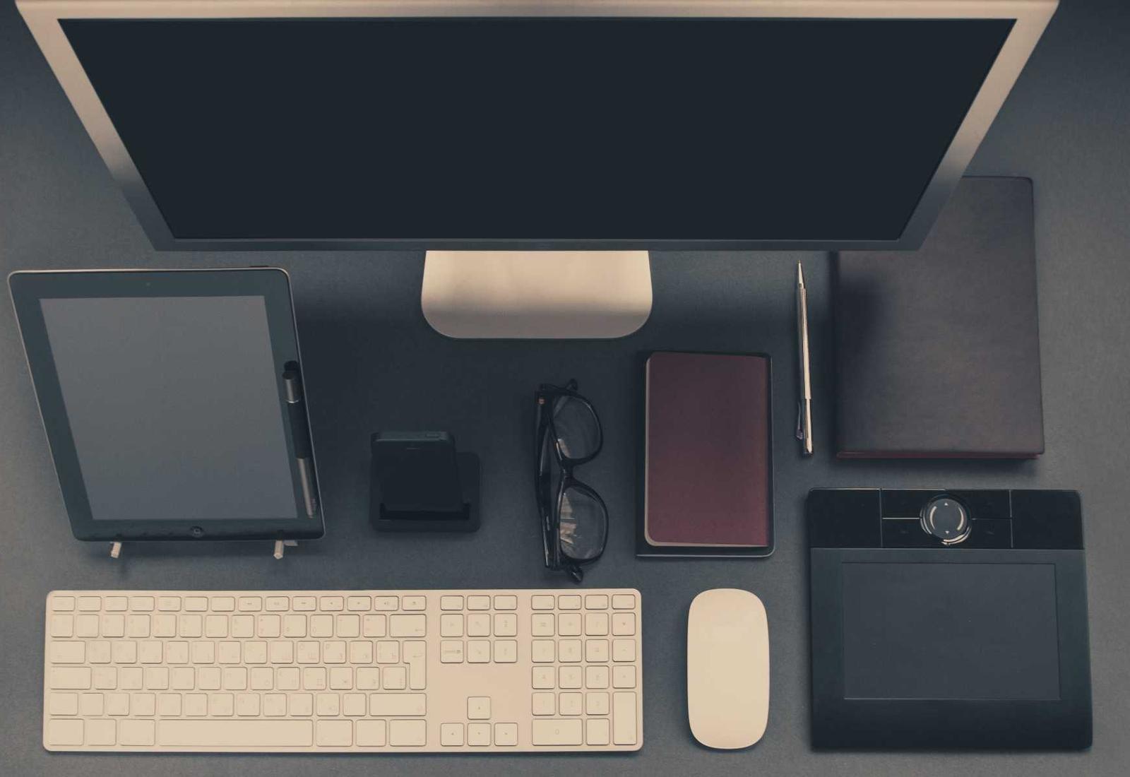 An engineer's workstation seen from above